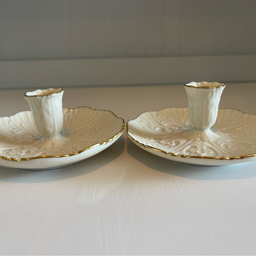 Lenox Florentine candlesticks ivory with Gold trim